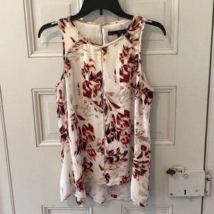 Cream & Dark Red Floral Patterned Blouse